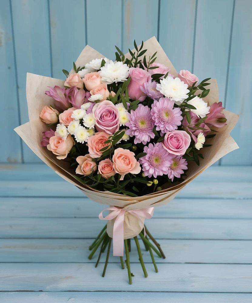 Букет цветов из: Хризантемы, Розы и Альстромерии в Арамиле
