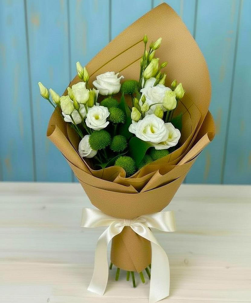 Букет цветов из: Хризантемы и Лизиантусы в Арамиле