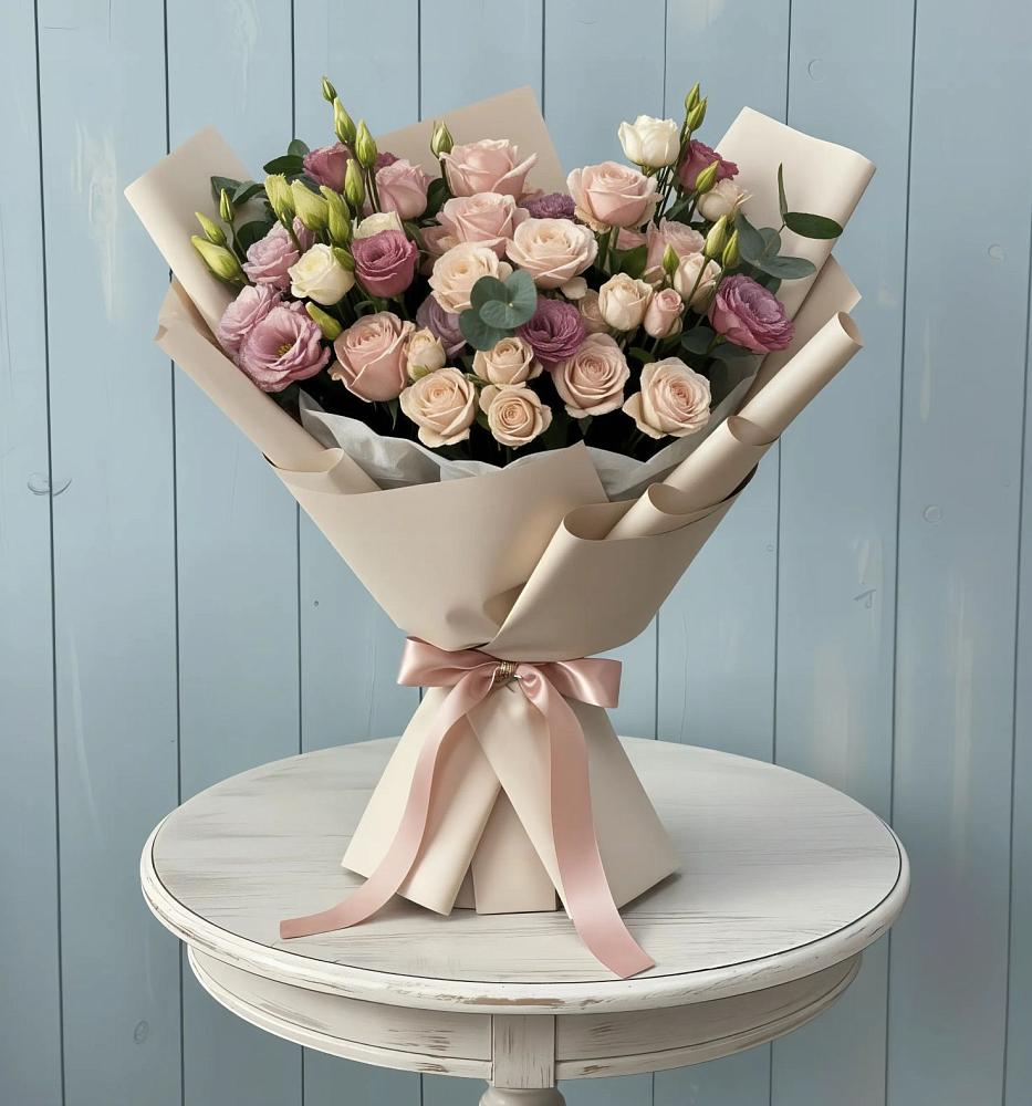 Букет цветов из: Розы и Лизиантусы в Арамиле