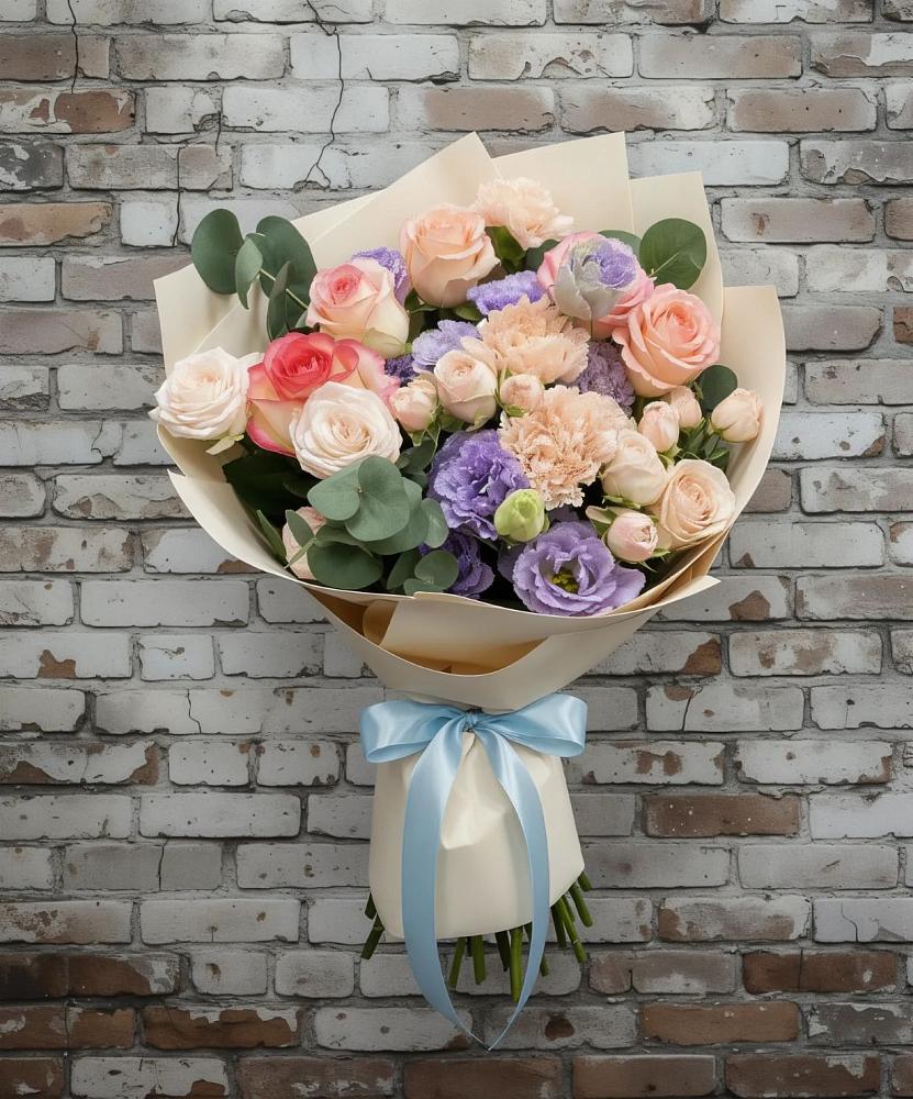 Букет цветов из: Розы, Лизиантусы и Гвоздики в Арамиле