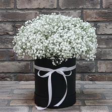 Цветочная композиция из Гипсофила в шляпной коробке в Арамиле